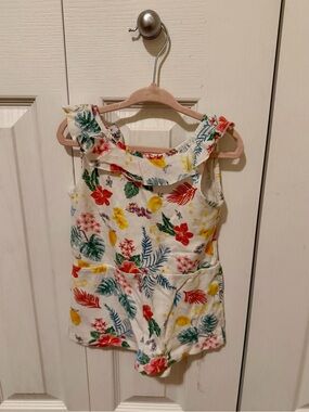 Zara White Floral Sleeveless Romper with Multicolor Print